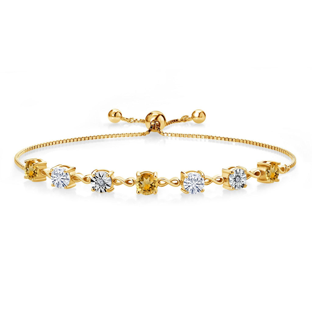 Gem Stone King Gemstone Birthstone White Moissanite and Lab Grown Diamond Accent Infinity Tennis Bracelet for Women in 925 Sterling Silver | Round 5MM and 1MM | Adjustable Bolo Up to 9 Inch | Easy-On Easy-Off