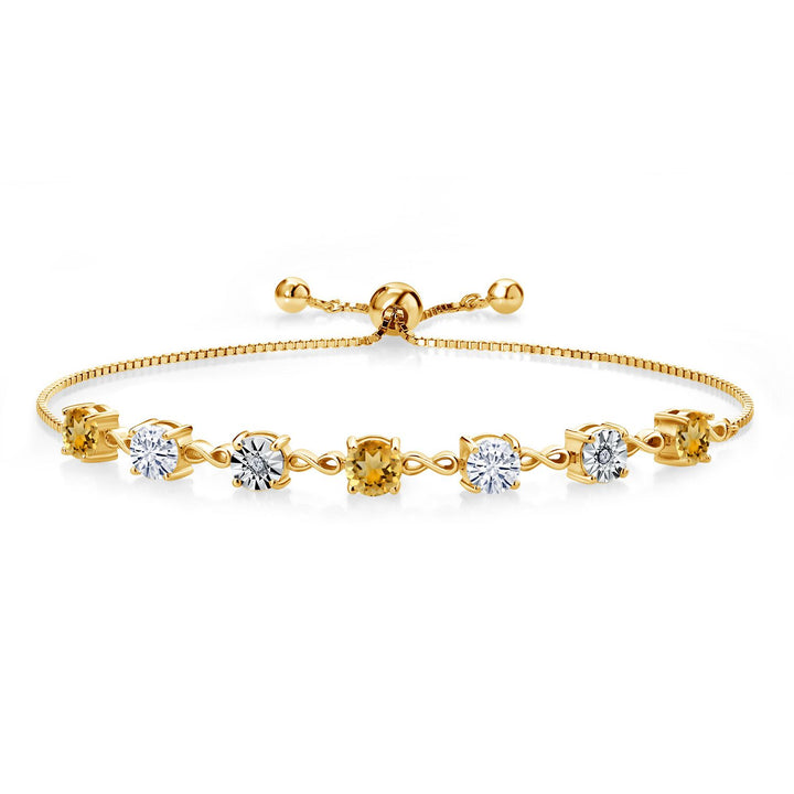 Gemstone Birthstone White Moissanite and Lab Grown Diamond Accent Infinity Tennis Bracelet for Women in 925 Sterling Silver | Round 5MM and 1MM | Adjustable Bolo Up to 9 Inch | Easy-On Easy-Off