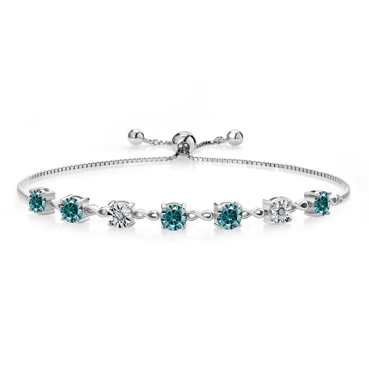 Gem Stone King 925 Sterling Silver Infinity Tennis Bracelet for Women | Gemstone Birthstone and White Lab Grown Diamond | Round 5MM and 1MM Accents| Adjustable Bolo to 9 Inch | Easy-On Easy-Off
