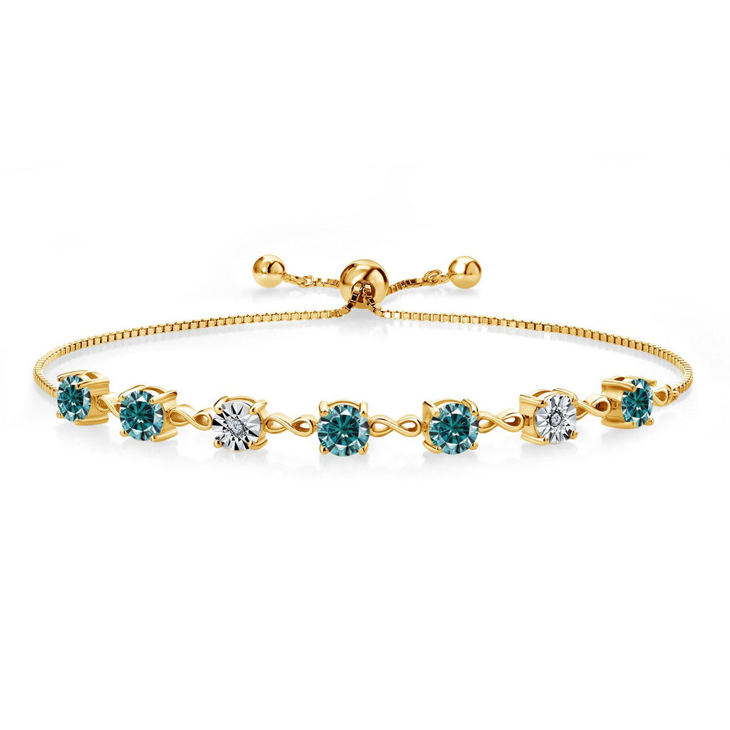 Blue Moissanite - April_925 Yellow Gold Plated Silver_Bracelet in 925 Yellow Gold Plated Silver