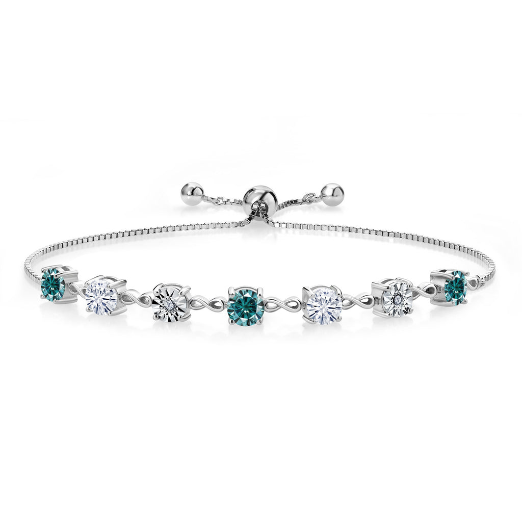 Gem Stone King Gemstone Birthstone White Moissanite and Lab Grown Diamond Accent Infinity Tennis Bracelet for Women in 925 Sterling Silver | Round 5MM and 1MM | Adjustable Bolo Up to 9 Inch | Easy-On Easy-Off