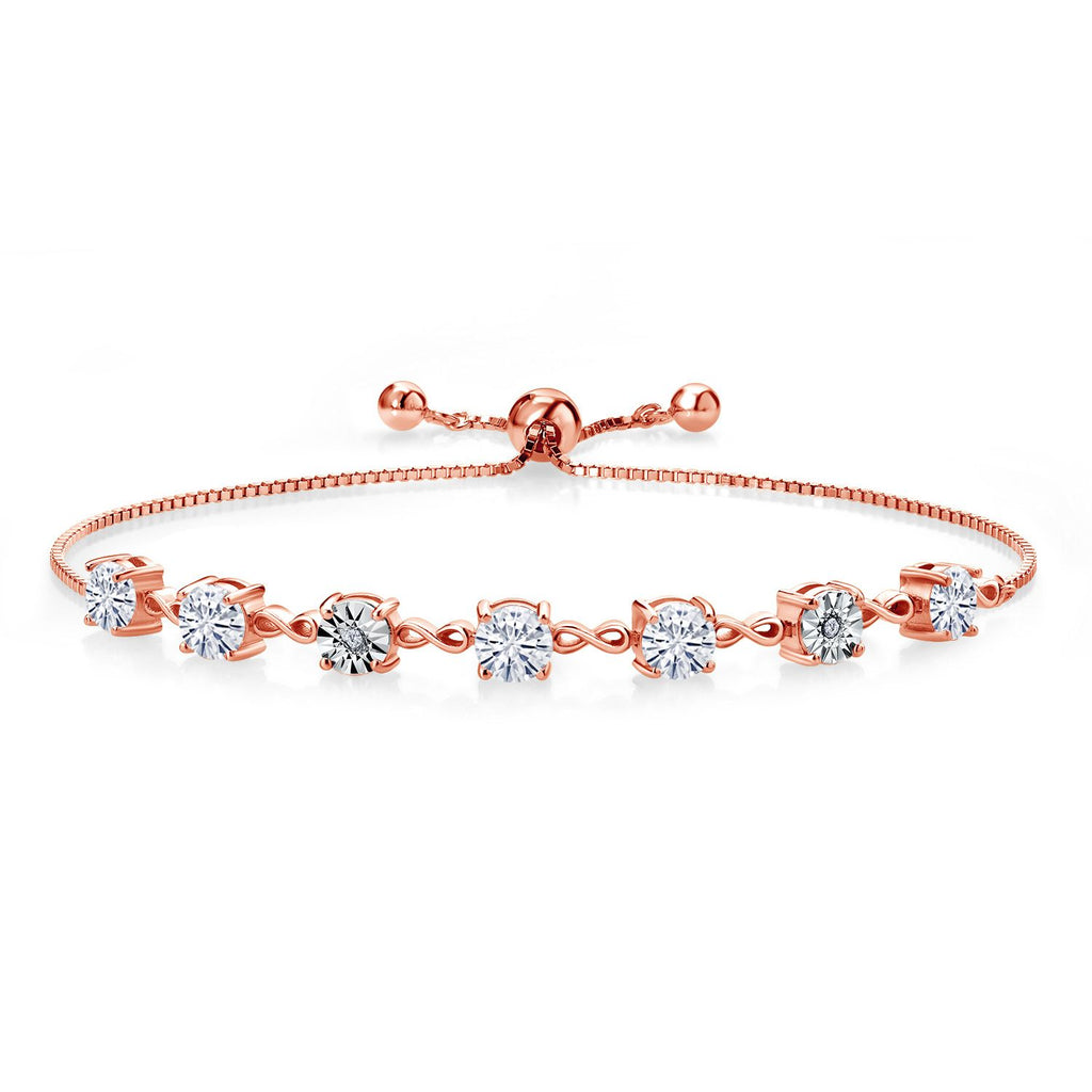 Gem Stone King 925 Sterling Silver Infinity Tennis Bracelet for Women | Gemstone Birthstone and White Lab Grown Diamond | Round 5MM and 1MM Accents| Adjustable Bolo to 9 Inch | Easy-On Easy-Off