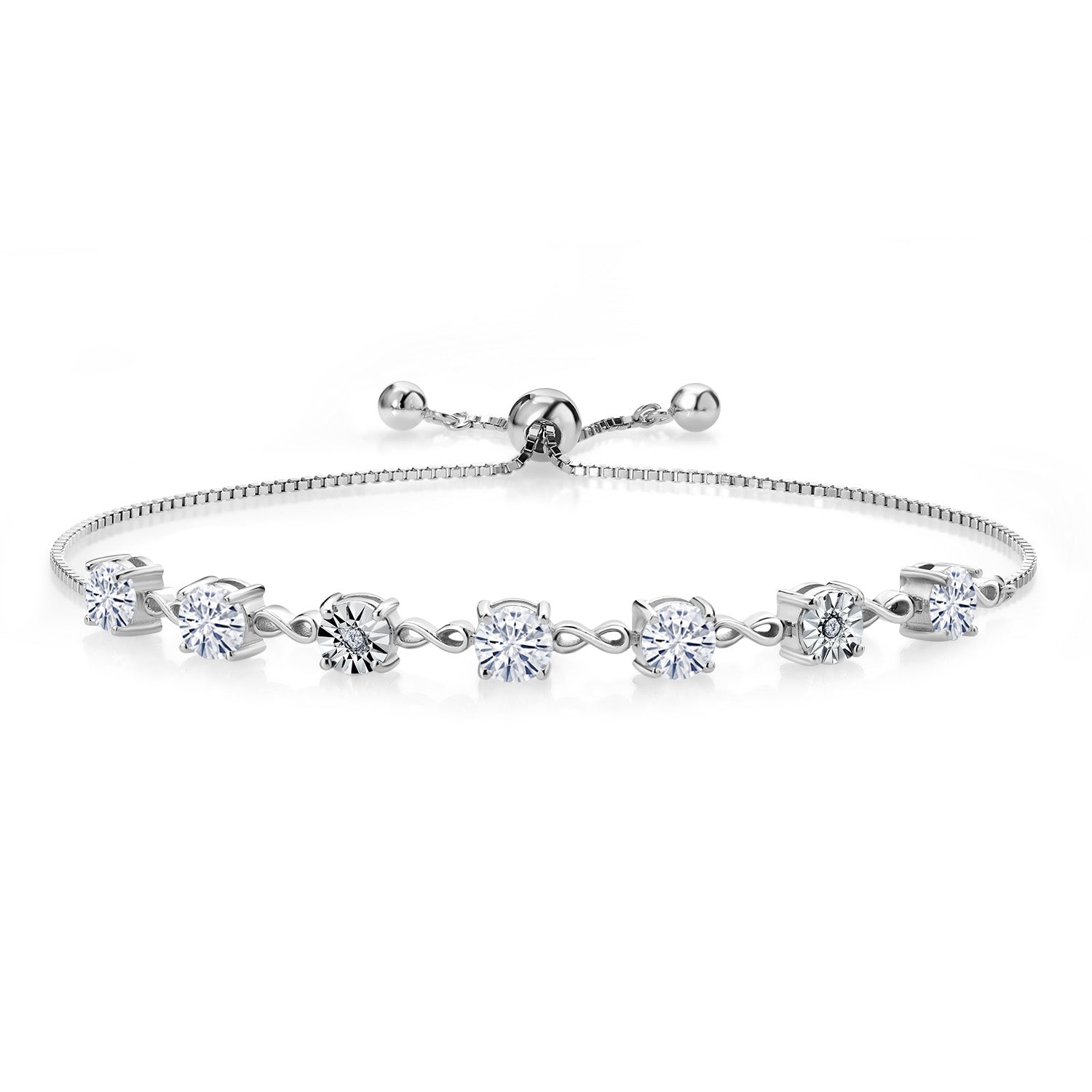 925 Sterling Silver White Moissanite and White Lab Grown Diamond Tennis Bracelet For Women (2.51 Cttw, Fully Adjustable Up to 9 Inch)