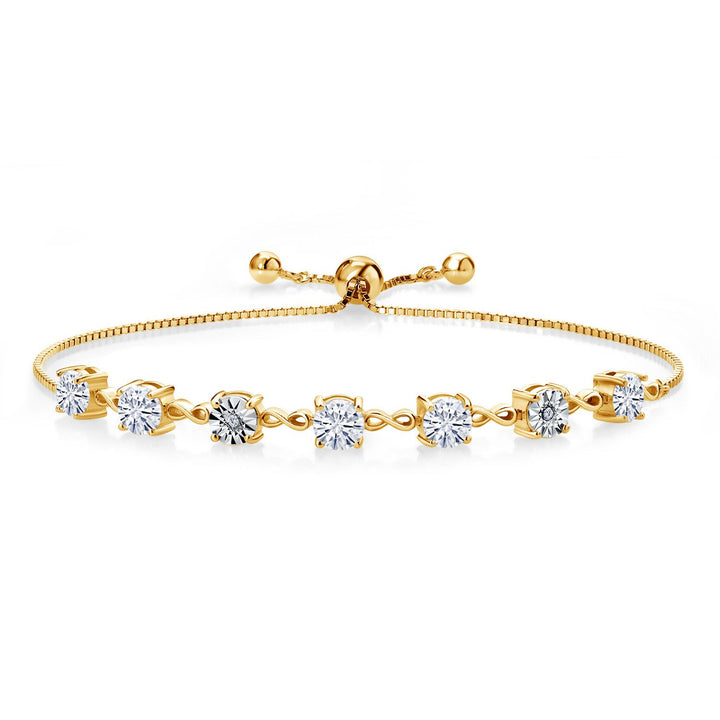 Gem Stone King 925 Sterling Silver Infinity Tennis Bracelet for Women | Gemstone Birthstone and White Lab Grown Diamond | Round 5MM and 1MM Accents| Adjustable Bolo to 9 Inch | Easy-On Easy-Off