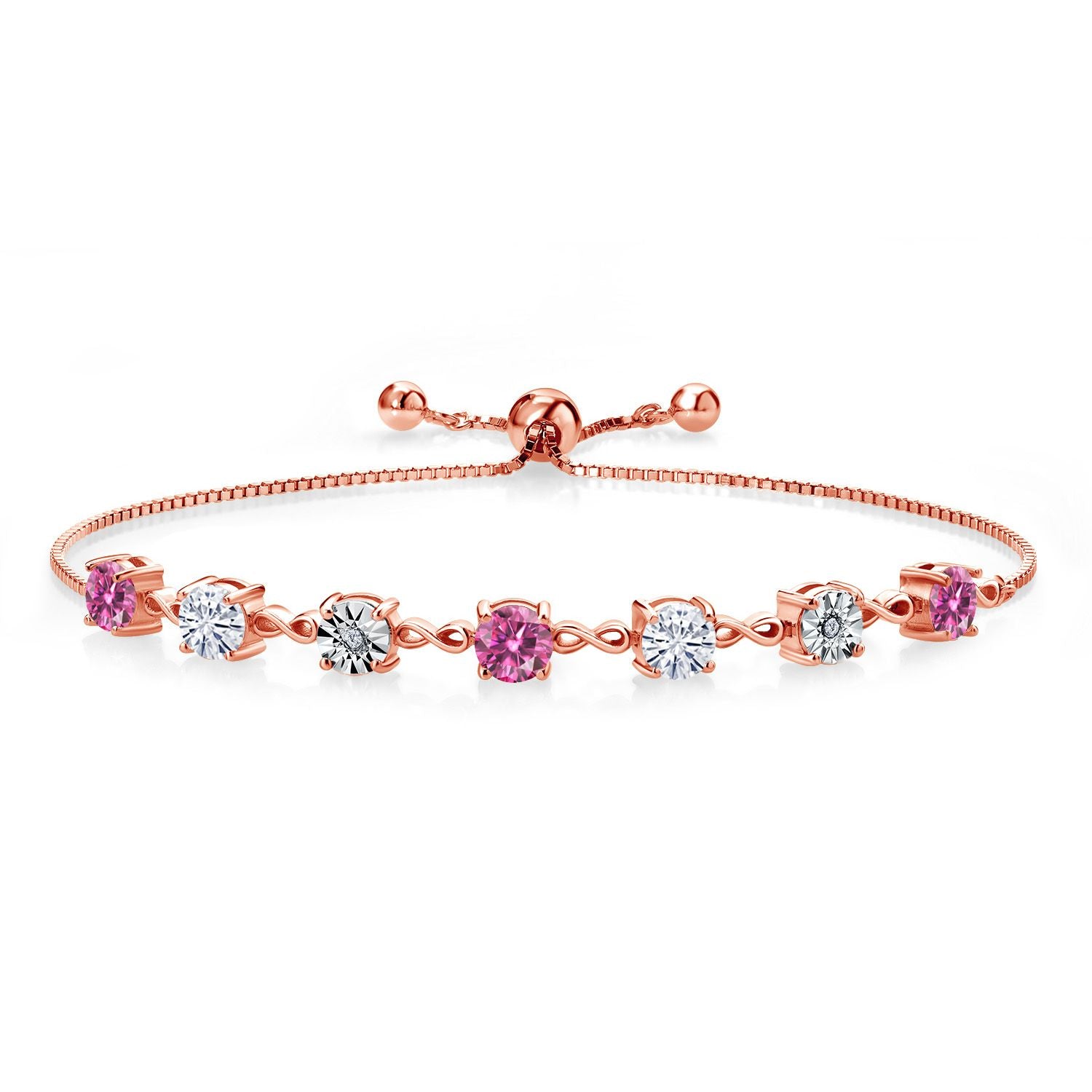 Pink Moissanite - April_925 Rose Gold Plated Silver_Bracelet in 925 Rose Gold Plated Silver