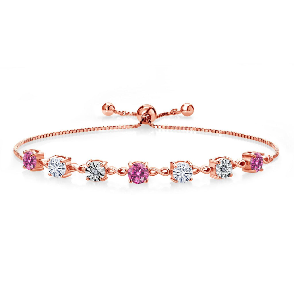 Gem Stone King Gemstone Birthstone White Moissanite and Lab Grown Diamond Accent Infinity Tennis Bracelet for Women in 925 Sterling Silver | Round 5MM and 1MM | Adjustable Bolo Up to 9 Inch | Easy-On Easy-Off