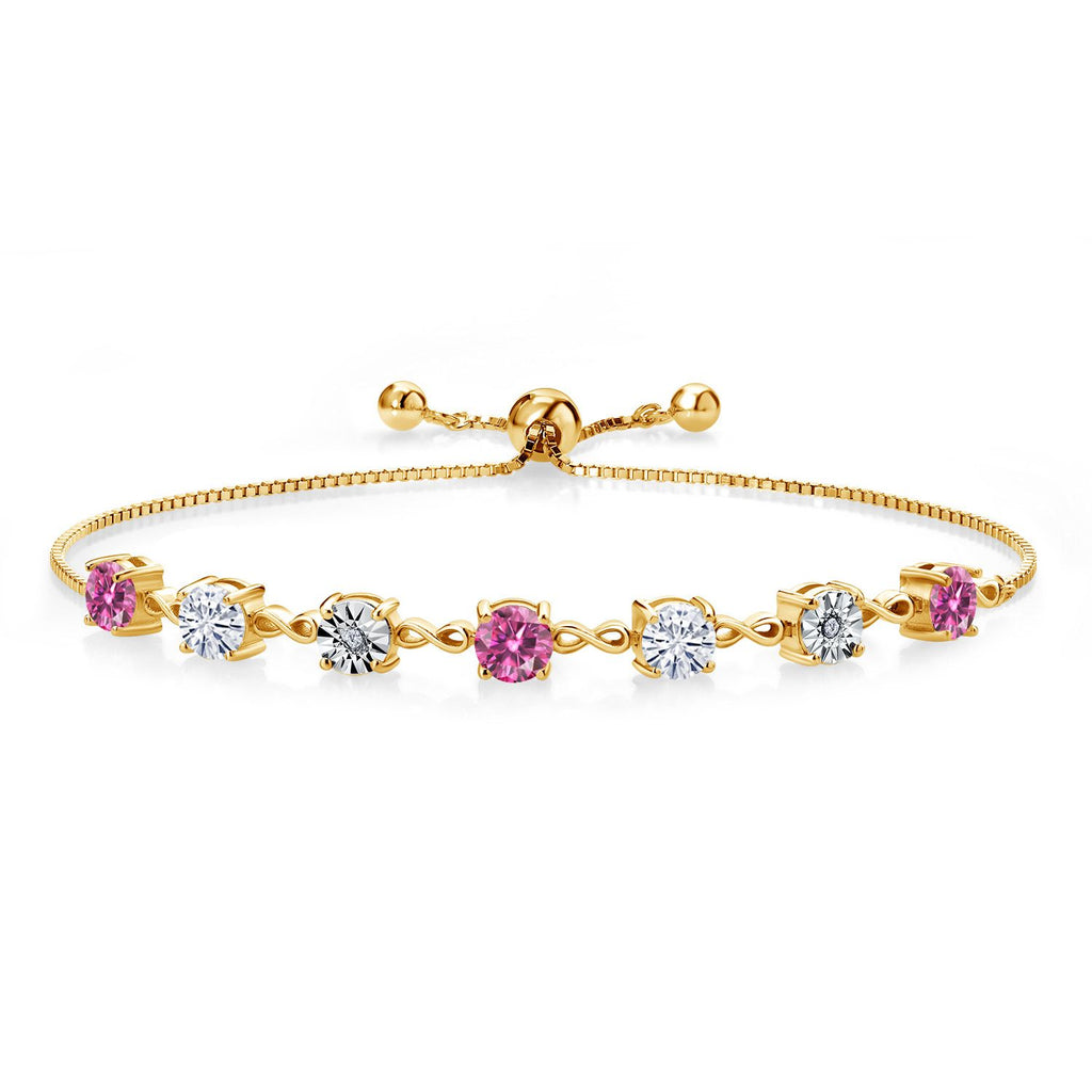 Gem Stone King Gemstone Birthstone White Moissanite and Lab Grown Diamond Accent Infinity Tennis Bracelet for Women in 925 Sterling Silver | Round 5MM and 1MM | Adjustable Bolo Up to 9 Inch | Easy-On Easy-Off