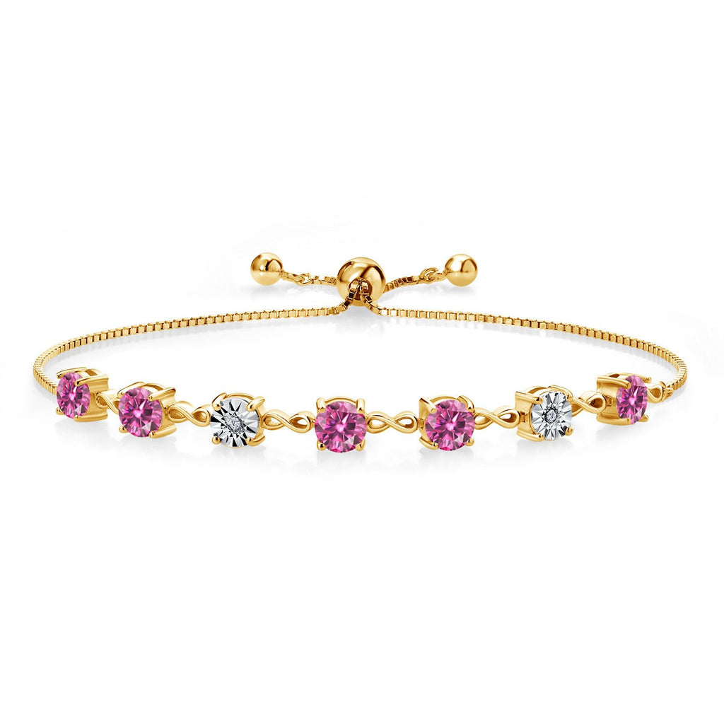 Gem Stone King 925 Sterling Silver Infinity Tennis Bracelet for Women | Gemstone Birthstone and White Lab Grown Diamond | Round 5MM and 1MM Accents| Adjustable Bolo to 9 Inch | Easy-On Easy-Off