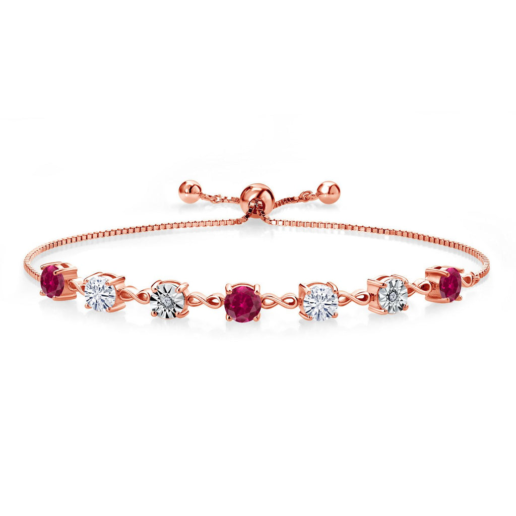Gem Stone King Gemstone Birthstone White Moissanite and Lab Grown Diamond Accent Infinity Tennis Bracelet for Women in 925 Sterling Silver | Round 5MM and 1MM | Adjustable Bolo Up to 9 Inch | Easy-On Easy-Off