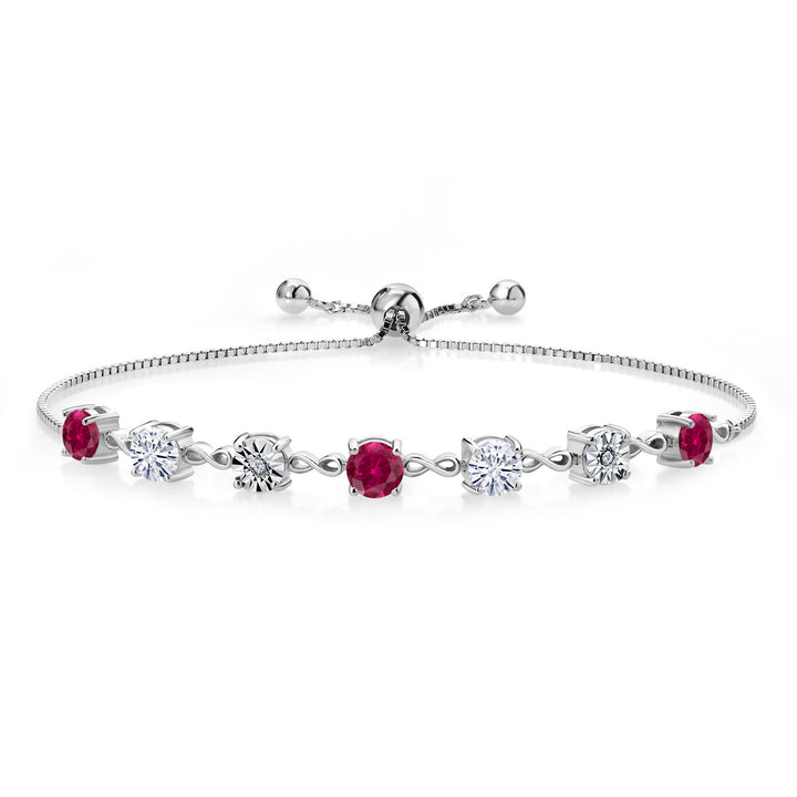 Gem Stone King Gemstone Birthstone White Moissanite and Lab Grown Diamond Accent Infinity Tennis Bracelet for Women in 925 Sterling Silver | Round 5MM and 1MM | Adjustable Bolo Up to 9 Inch | Easy-On Easy-Off