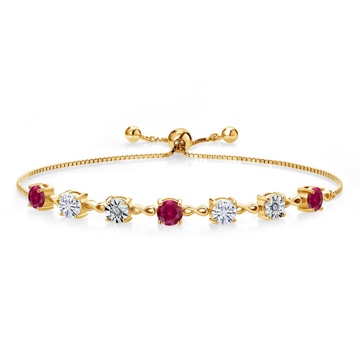 Gem Stone King Gemstone Birthstone White Moissanite and Lab Grown Diamond Accent Infinity Tennis Bracelet for Women in 925 Sterling Silver | Round 5MM and 1MM | Adjustable Bolo Up to 9 Inch | Easy-On Easy-Off