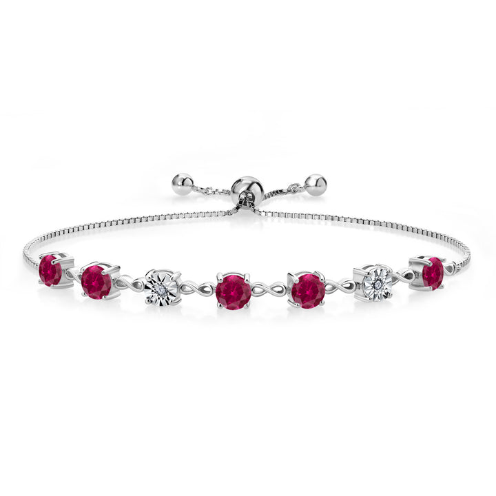 925 Sterling Silver Infinity Tennis Bracelet for Women | Gemstone Birthstone and White Lab Grown Diamond | Round 5MM and 1MM Accents| Adjustable Bolo to 9 Inch | Easy-On Easy-Off