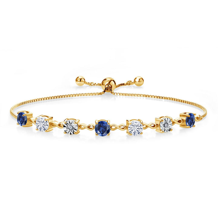 Gem Stone King Gemstone Birthstone White Moissanite and Lab Grown Diamond Accent Infinity Tennis Bracelet for Women in 925 Sterling Silver | Round 5MM and 1MM | Adjustable Bolo Up to 9 Inch | Easy-On Easy-Off