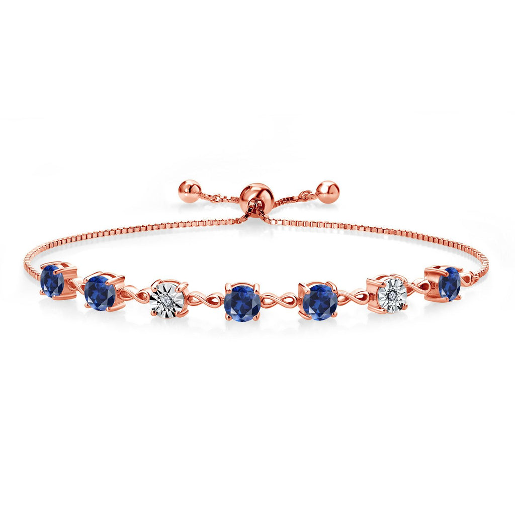 Gem Stone King 925 Sterling Silver Infinity Tennis Bracelet for Women | Gemstone Birthstone and White Lab Grown Diamond | Round 5MM and 1MM Accents| Adjustable Bolo to 9 Inch | Easy-On Easy-Off