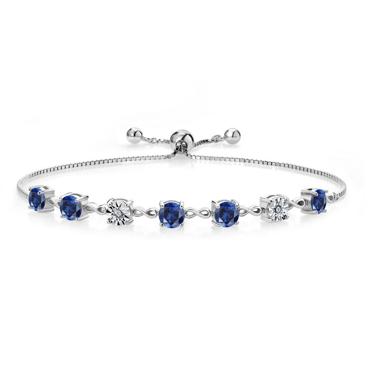 Gem Stone King 925 Sterling Silver Infinity Tennis Bracelet for Women | Gemstone Birthstone and White Lab Grown Diamond | Round 5MM and 1MM Accents| Adjustable Bolo to 9 Inch | Easy-On Easy-Off
