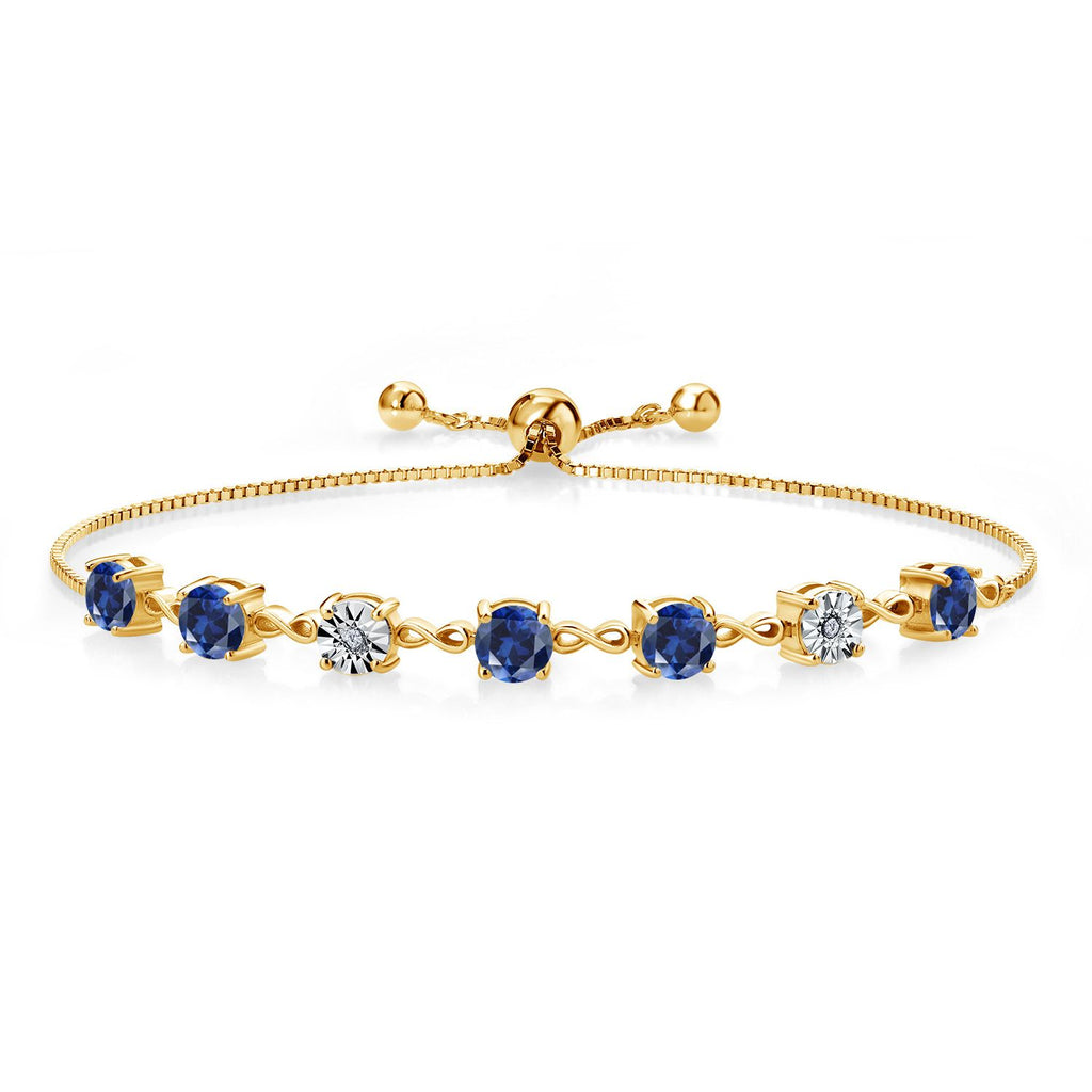 Blue Created Sapphire - September_925 Yellow Gold Plated Silver_Bracelet in 925 Yellow Gold Plated Silver