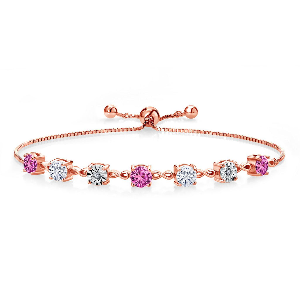 Gem Stone King Gemstone Birthstone White Moissanite and Lab Grown Diamond Accent Infinity Tennis Bracelet for Women in 925 Sterling Silver | Round 5MM and 1MM | Adjustable Bolo Up to 9 Inch | Easy-On Easy-Off