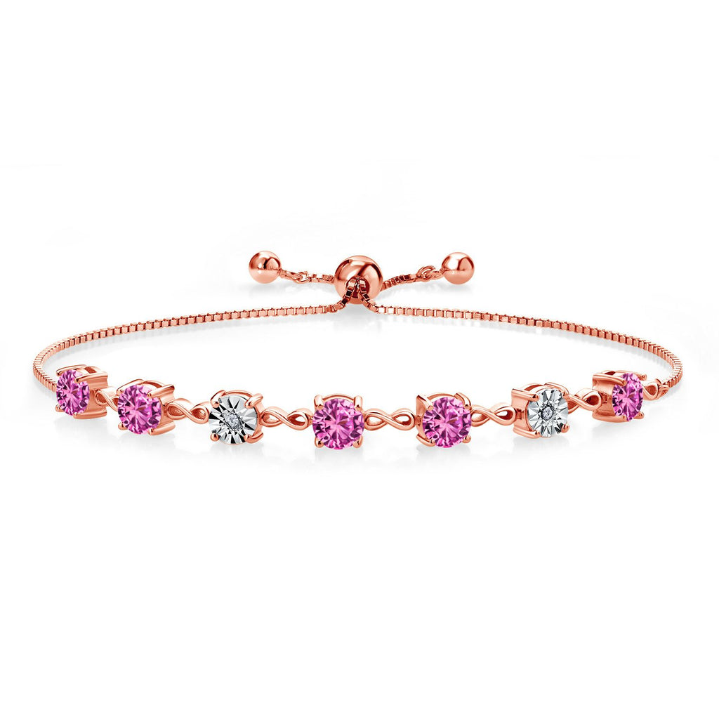 Pink Created Sapphire - September_925 Rose Gold Plated Silver_Bracelet in 925 Rose Gold Plated Silver