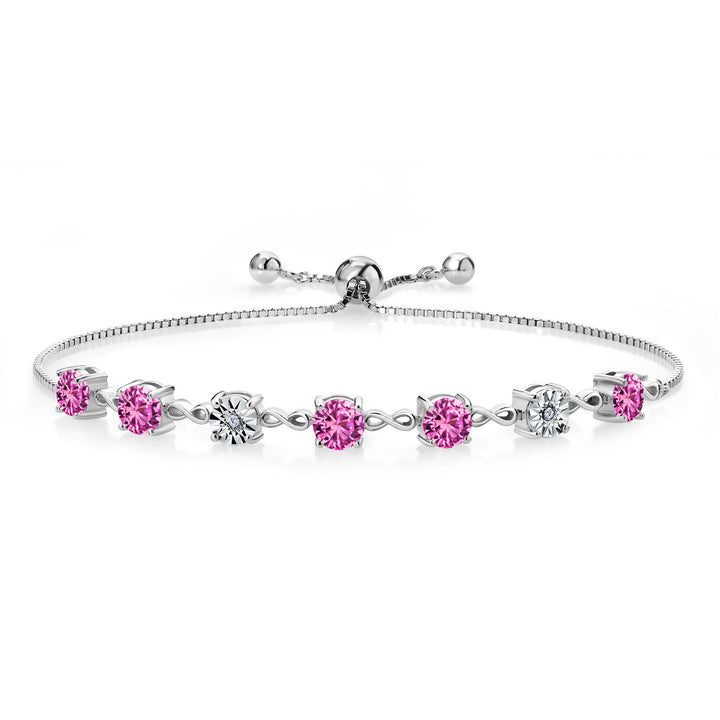 Gem Stone King 925 Sterling Silver Infinity Tennis Bracelet for Women | Gemstone Birthstone and White Lab Grown Diamond | Round 5MM and 1MM Accents| Adjustable Bolo to 9 Inch | Easy-On Easy-Off