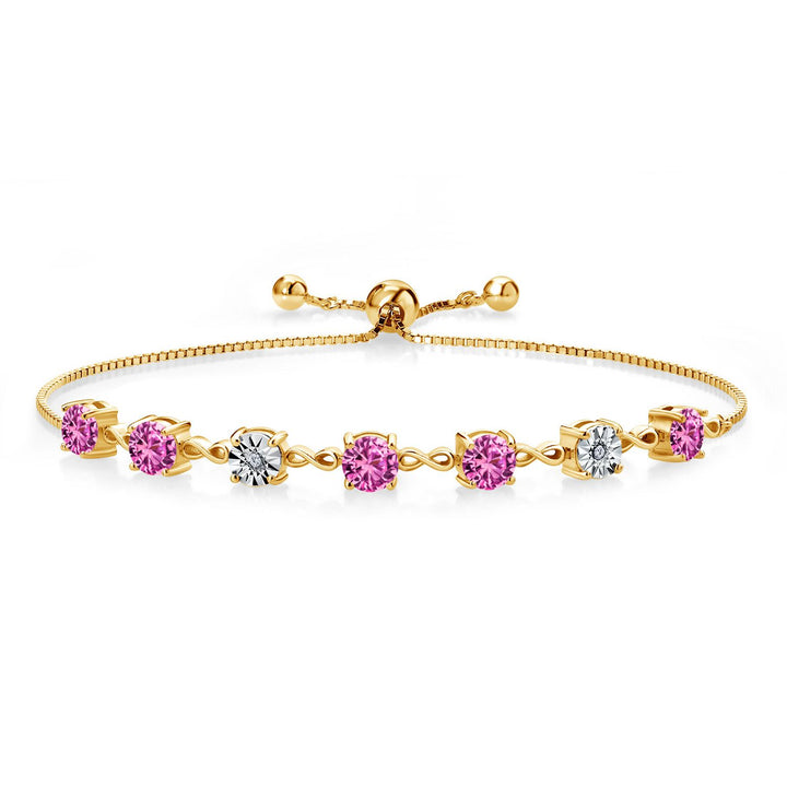Gem Stone King 925 Sterling Silver Infinity Tennis Bracelet for Women | Gemstone Birthstone and White Lab Grown Diamond | Round 5MM and 1MM Accents| Adjustable Bolo to 9 Inch | Easy-On Easy-Off