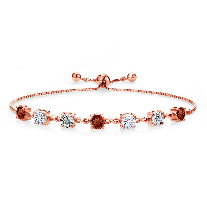 Gemstone Birthstone White Moissanite and Lab Grown Diamond Accent Infinity Tennis Bracelet for Women in 925 Sterling Silver | Round 5MM and 1MM | Adjustable Bolo Up to 9 Inch | Easy-On Easy-Off