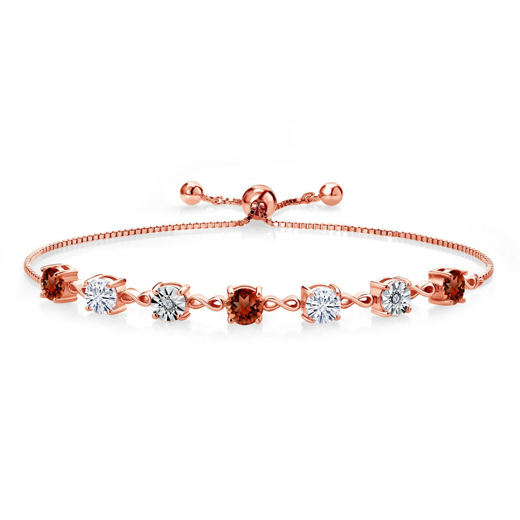 Gem Stone King Gemstone Birthstone White Moissanite and Lab Grown Diamond Accent Infinity Tennis Bracelet for Women in 925 Sterling Silver | Round 5MM and 1MM | Adjustable Bolo Up to 9 Inch | Easy-On Easy-Off