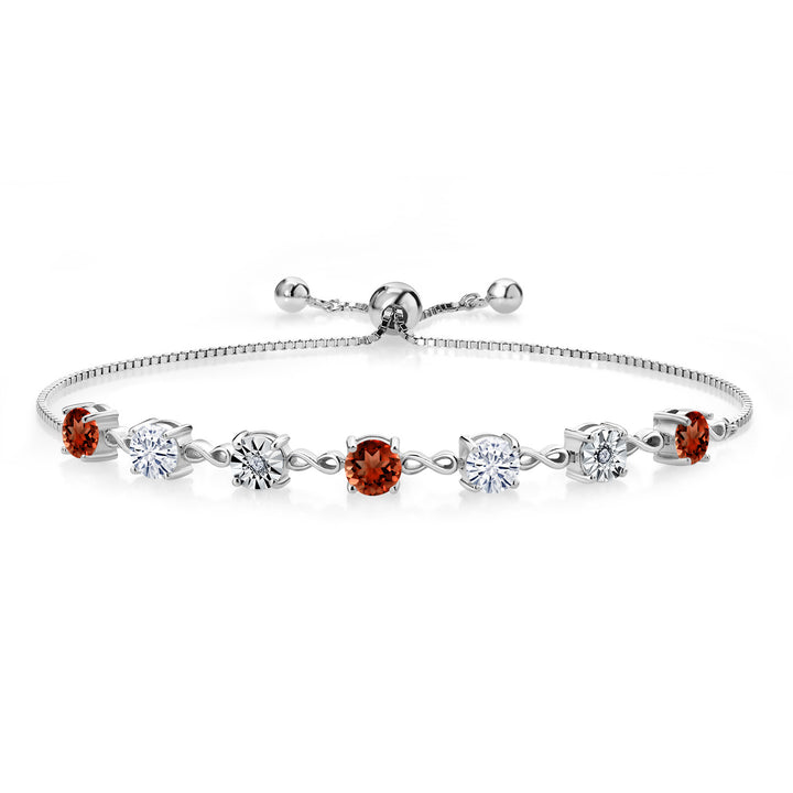 Gem Stone King Gemstone Birthstone White Moissanite and Lab Grown Diamond Accent Infinity Tennis Bracelet for Women in 925 Sterling Silver | Round 5MM and 1MM | Adjustable Bolo Up to 9 Inch | Easy-On Easy-Off