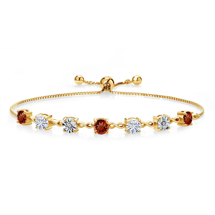 Gem Stone King Gemstone Birthstone White Moissanite and Lab Grown Diamond Accent Infinity Tennis Bracelet for Women in 925 Sterling Silver | Round 5MM and 1MM | Adjustable Bolo Up to 9 Inch | Easy-On Easy-Off