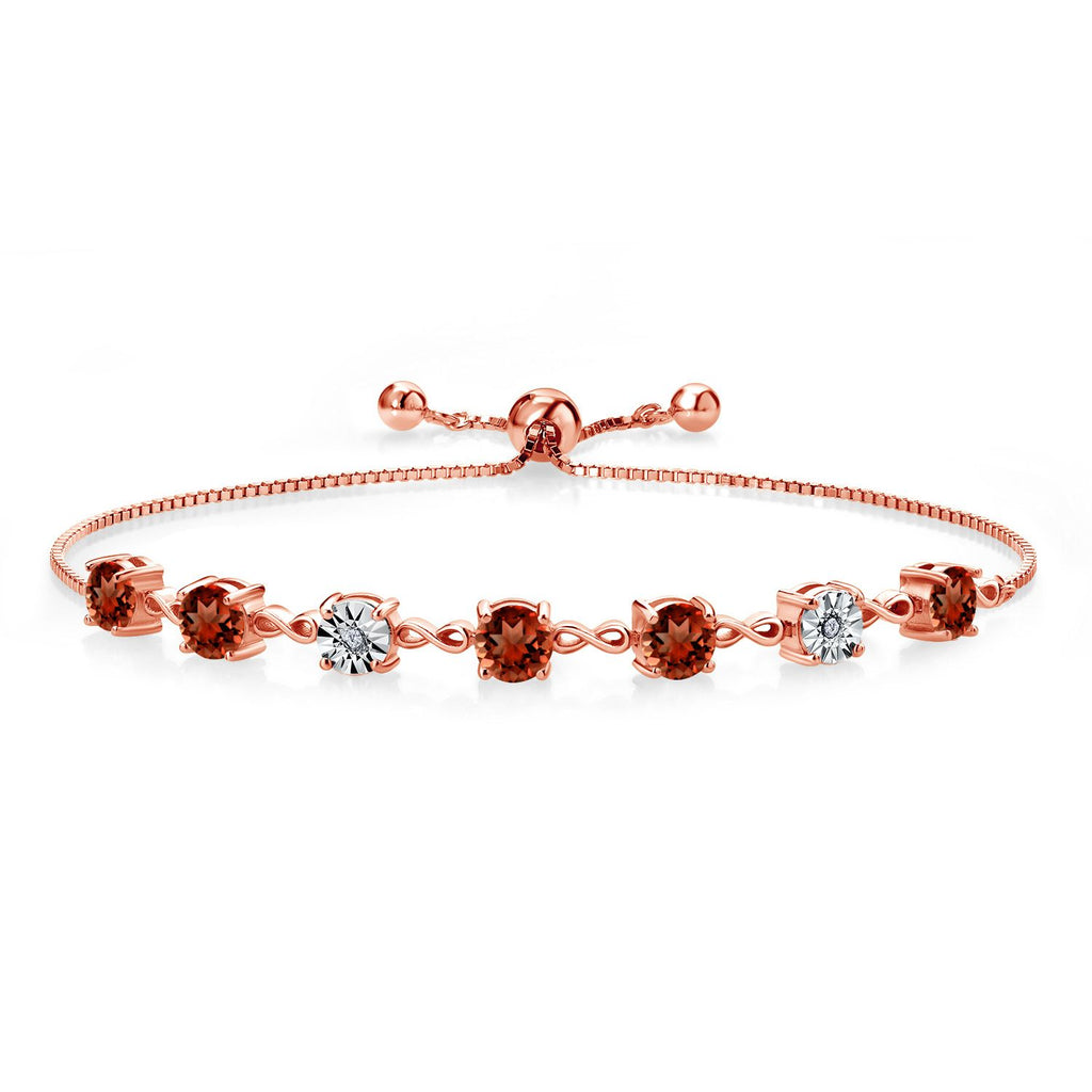 Gem Stone King 925 Sterling Silver Infinity Tennis Bracelet for Women | Gemstone Birthstone and White Lab Grown Diamond | Round 5MM and 1MM Accents| Adjustable Bolo to 9 Inch | Easy-On Easy-Off