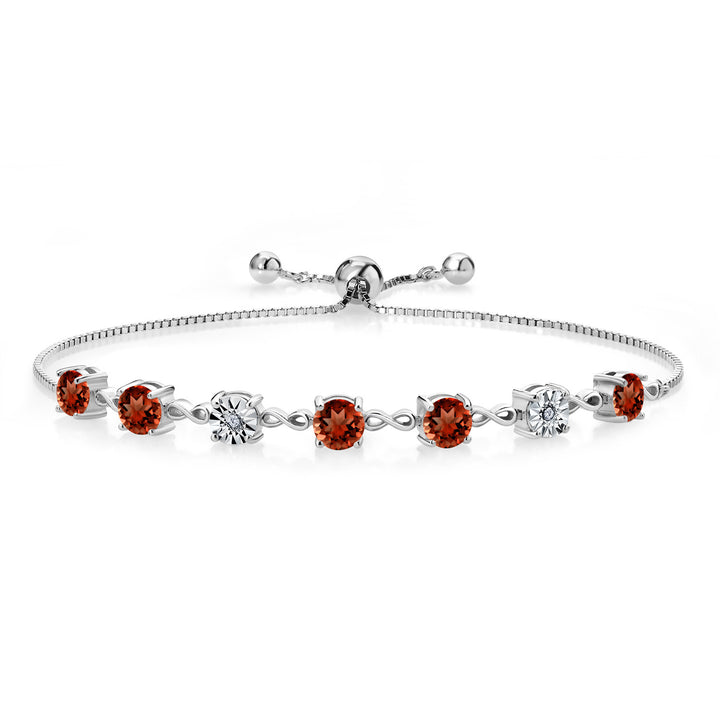 Gem Stone King 925 Sterling Silver Infinity Tennis Bracelet for Women | Gemstone Birthstone and White Lab Grown Diamond | Round 5MM and 1MM Accents| Adjustable Bolo to 9 Inch | Easy-On Easy-Off