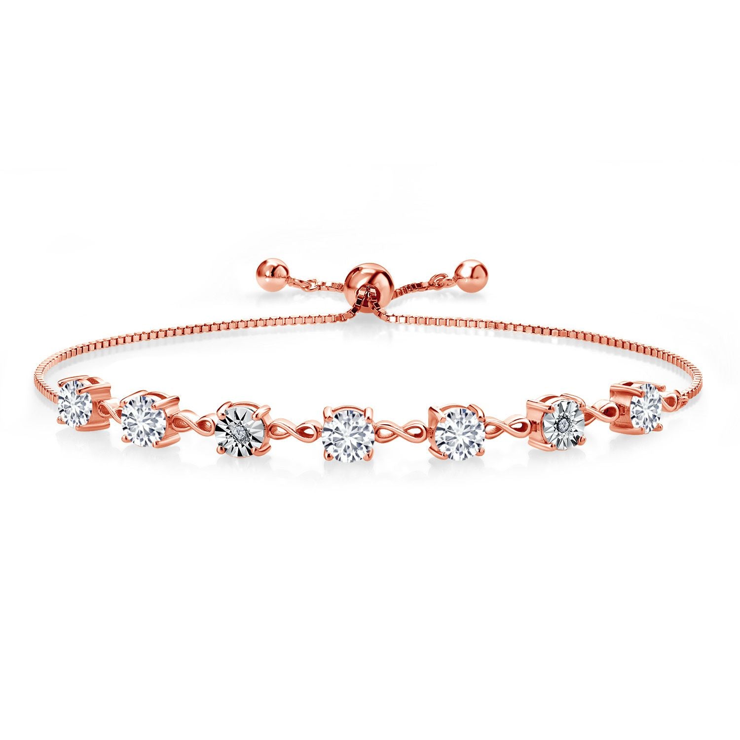 White Lab Grown Diamond - April_925 Rose Gold Plated Silver_Bracelet in 925 Rose Gold Plated Silver