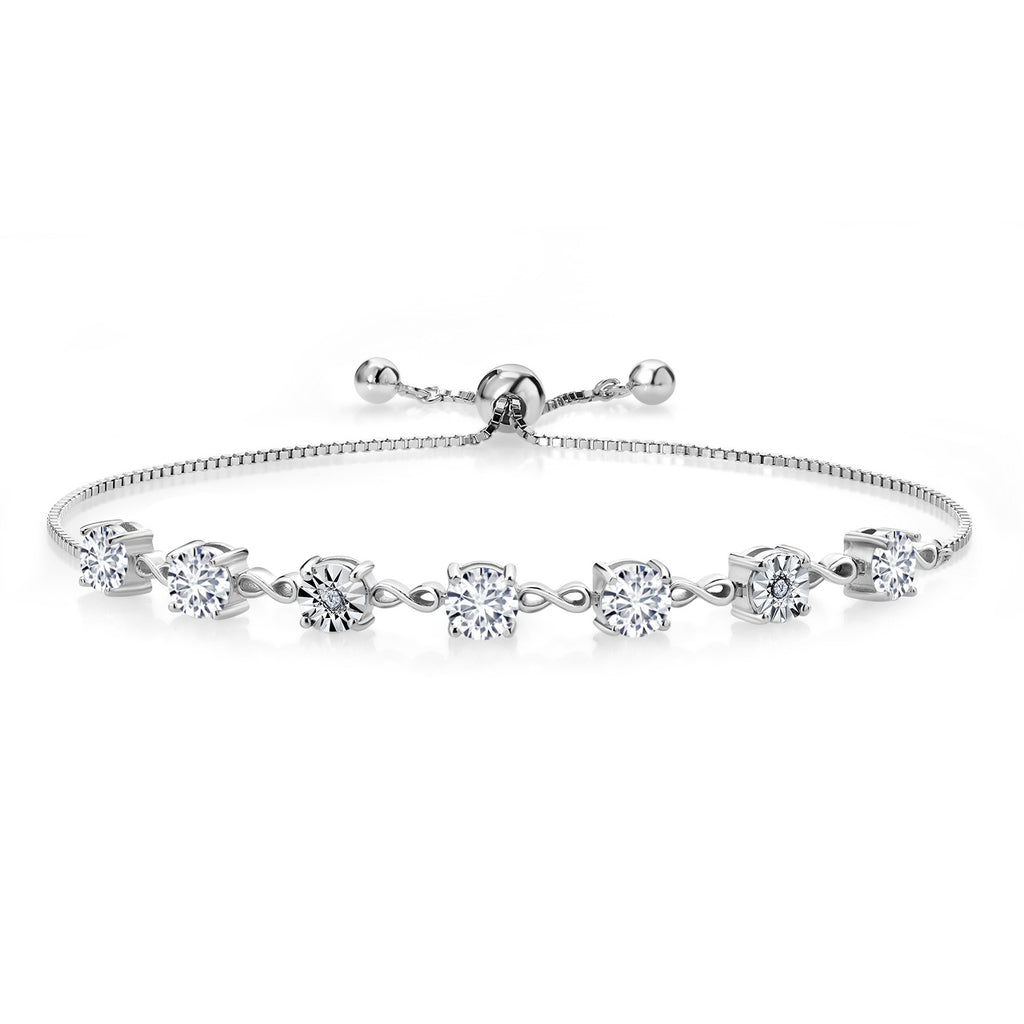 Gem Stone King 925 Sterling Silver Infinity Tennis Bracelet for Women | Gemstone Birthstone and White Lab Grown Diamond | Round 5MM and 1MM Accents| Adjustable Bolo to 9 Inch | Easy-On Easy-Off
