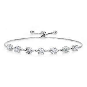 Sterling silver bolo tennis bracelet with round white lab-grown diamonds linked by small infinity symbols