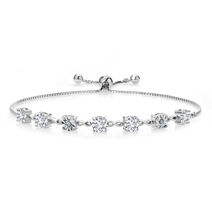 Gem Stone King 925 Sterling Silver Infinity Tennis Bracelet for Women | Gemstone Birthstone and White Lab Grown Diamond | Round 5MM and 1MM Accents| Adjustable Bolo to 9 Inch | Easy-On Easy-Off
