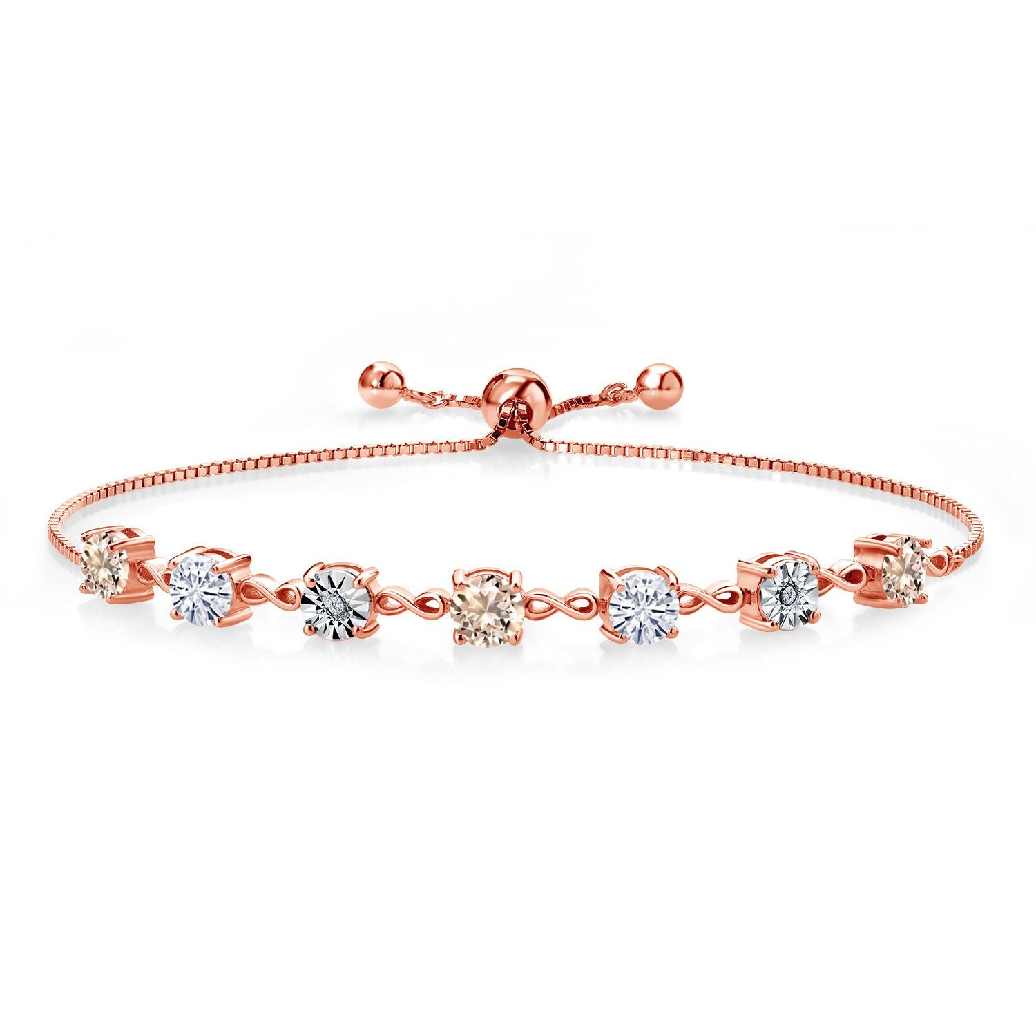 Morganite - October_925 Rose Gold Plated Silver_Bracelet in 925 Rose Gold Plated Silver