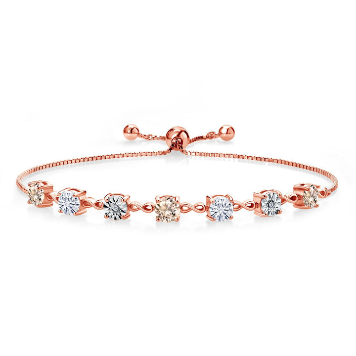 Gemstone Birthstone White Moissanite and Lab Grown Diamond Accent Infinity Tennis Bracelet for Women in 925 Sterling Silver | Round 5MM and 1MM | Adjustable Bolo Up to 9 Inch | Easy-On Easy-Off