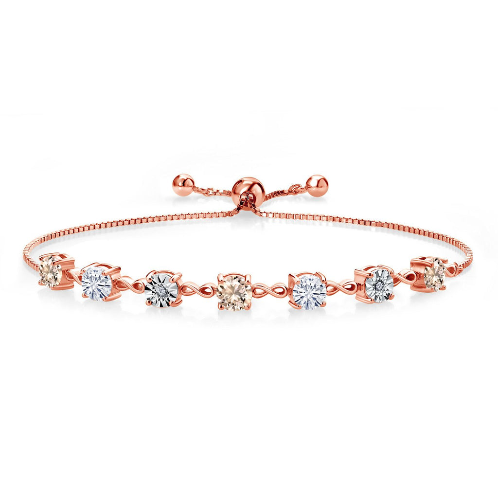 Gem Stone King Gemstone Birthstone White Moissanite and Lab Grown Diamond Accent Infinity Tennis Bracelet for Women in 925 Sterling Silver | Round 5MM and 1MM | Adjustable Bolo Up to 9 Inch | Easy-On Easy-Off