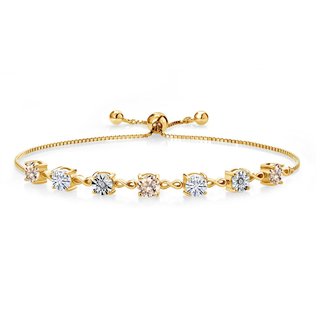Gem Stone King Gemstone Birthstone White Moissanite and Lab Grown Diamond Accent Infinity Tennis Bracelet for Women in 925 Sterling Silver | Round 5MM and 1MM | Adjustable Bolo Up to 9 Inch | Easy-On Easy-Off