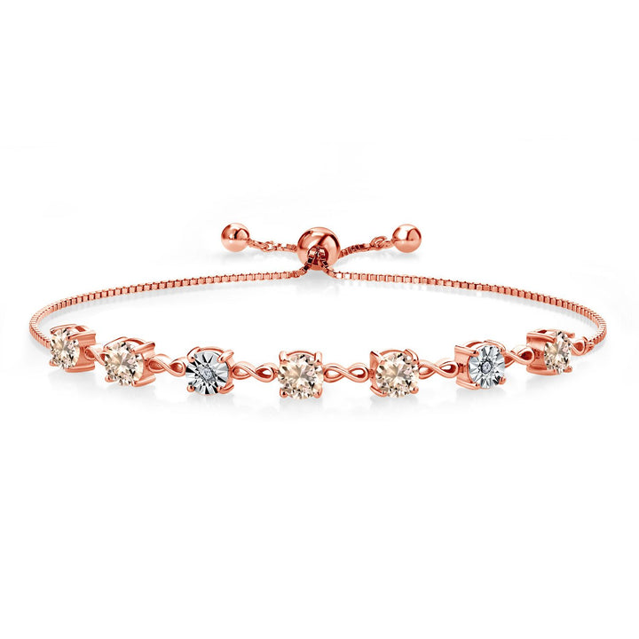 Gem Stone King 925 Sterling Silver Infinity Tennis Bracelet for Women | Gemstone Birthstone and White Lab Grown Diamond | Round 5MM and 1MM Accents| Adjustable Bolo to 9 Inch | Easy-On Easy-Off
