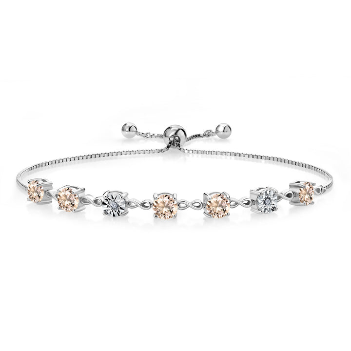 Gem Stone King 925 Sterling Silver Infinity Tennis Bracelet for Women | Gemstone Birthstone and White Lab Grown Diamond | Round 5MM and 1MM Accents| Adjustable Bolo to 9 Inch | Easy-On Easy-Off