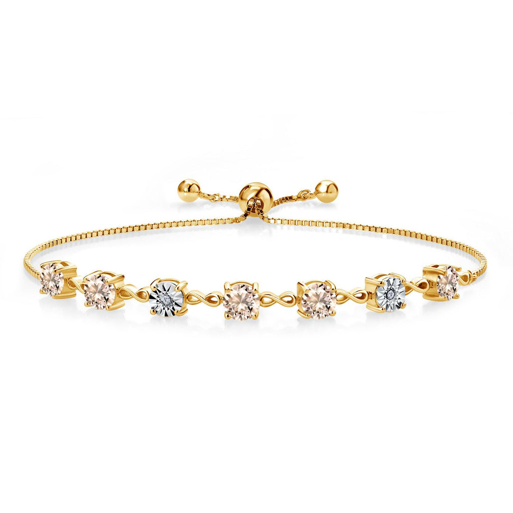 Gem Stone King 925 Sterling Silver Infinity Tennis Bracelet for Women | Gemstone Birthstone and White Lab Grown Diamond | Round 5MM and 1MM Accents| Adjustable Bolo to 9 Inch | Easy-On Easy-Off