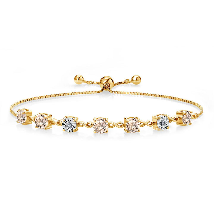 Gem Stone King 925 Sterling Silver Infinity Tennis Bracelet for Women | Gemstone Birthstone and White Lab Grown Diamond | Round 5MM and 1MM Accents| Adjustable Bolo to 9 Inch | Easy-On Easy-Off