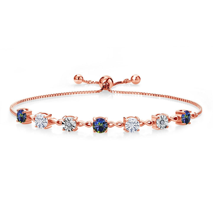 Gem Stone King Gemstone Birthstone White Moissanite and Lab Grown Diamond Accent Infinity Tennis Bracelet for Women in 925 Sterling Silver | Round 5MM and 1MM | Adjustable Bolo Up to 9 Inch | Easy-On Easy-Off
