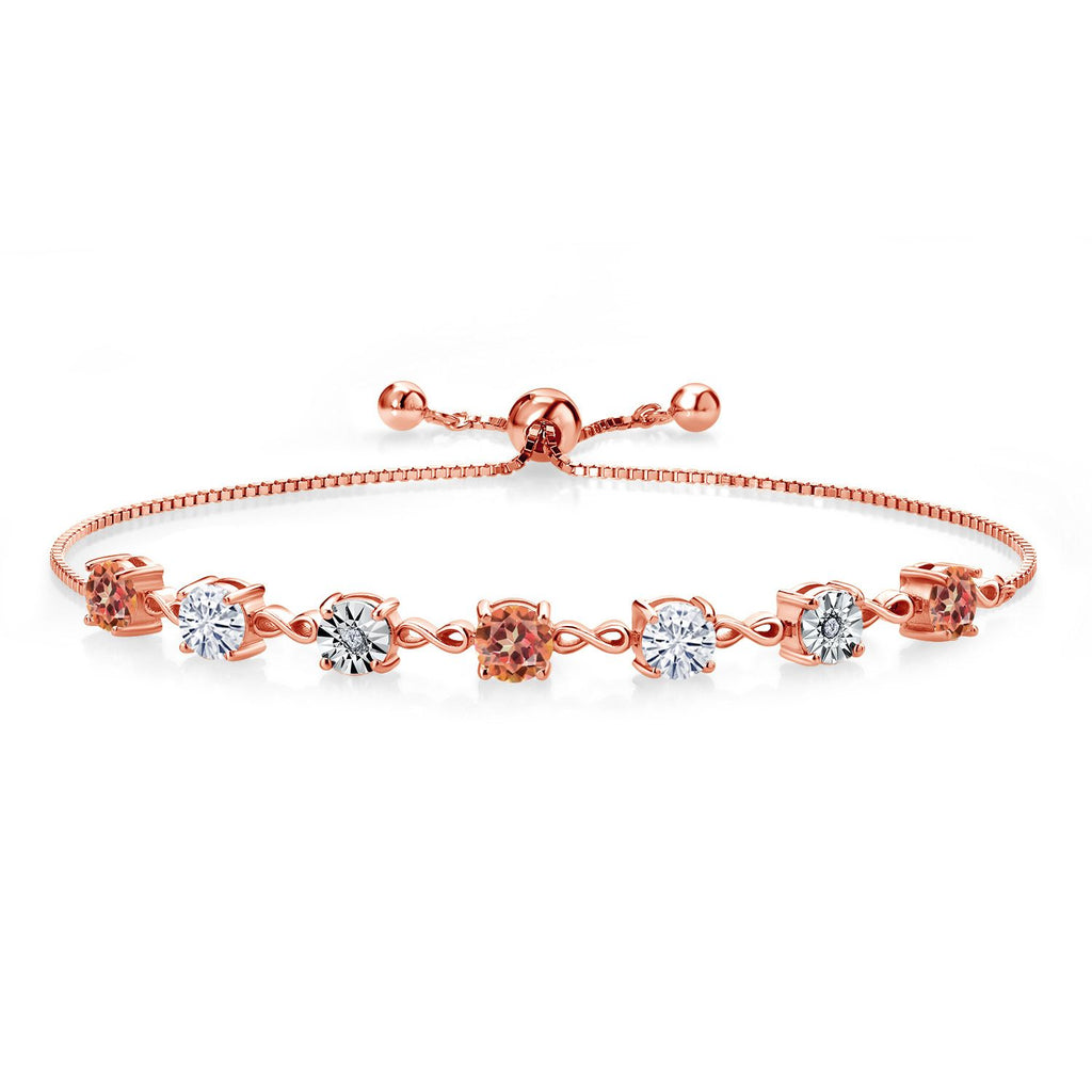 Gem Stone King Gemstone Birthstone White Moissanite and Lab Grown Diamond Accent Infinity Tennis Bracelet for Women in 925 Sterling Silver | Round 5MM and 1MM | Adjustable Bolo Up to 9 Inch | Easy-On Easy-Off