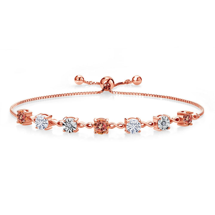 Gem Stone King Gemstone Birthstone White Moissanite and Lab Grown Diamond Accent Infinity Tennis Bracelet for Women in 925 Sterling Silver | Round 5MM and 1MM | Adjustable Bolo Up to 9 Inch | Easy-On Easy-Off