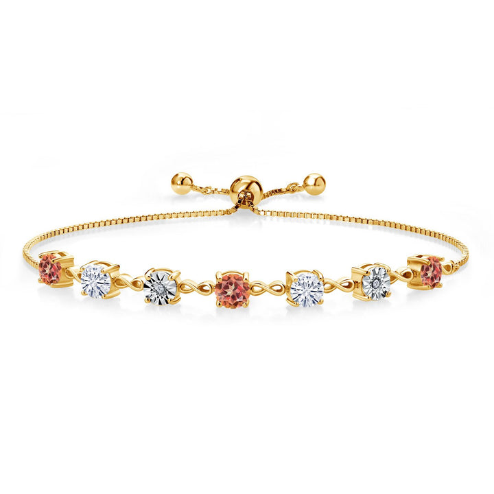 Gem Stone King Gemstone Birthstone White Moissanite and Lab Grown Diamond Accent Infinity Tennis Bracelet for Women in 925 Sterling Silver | Round 5MM and 1MM | Adjustable Bolo Up to 9 Inch | Easy-On Easy-Off