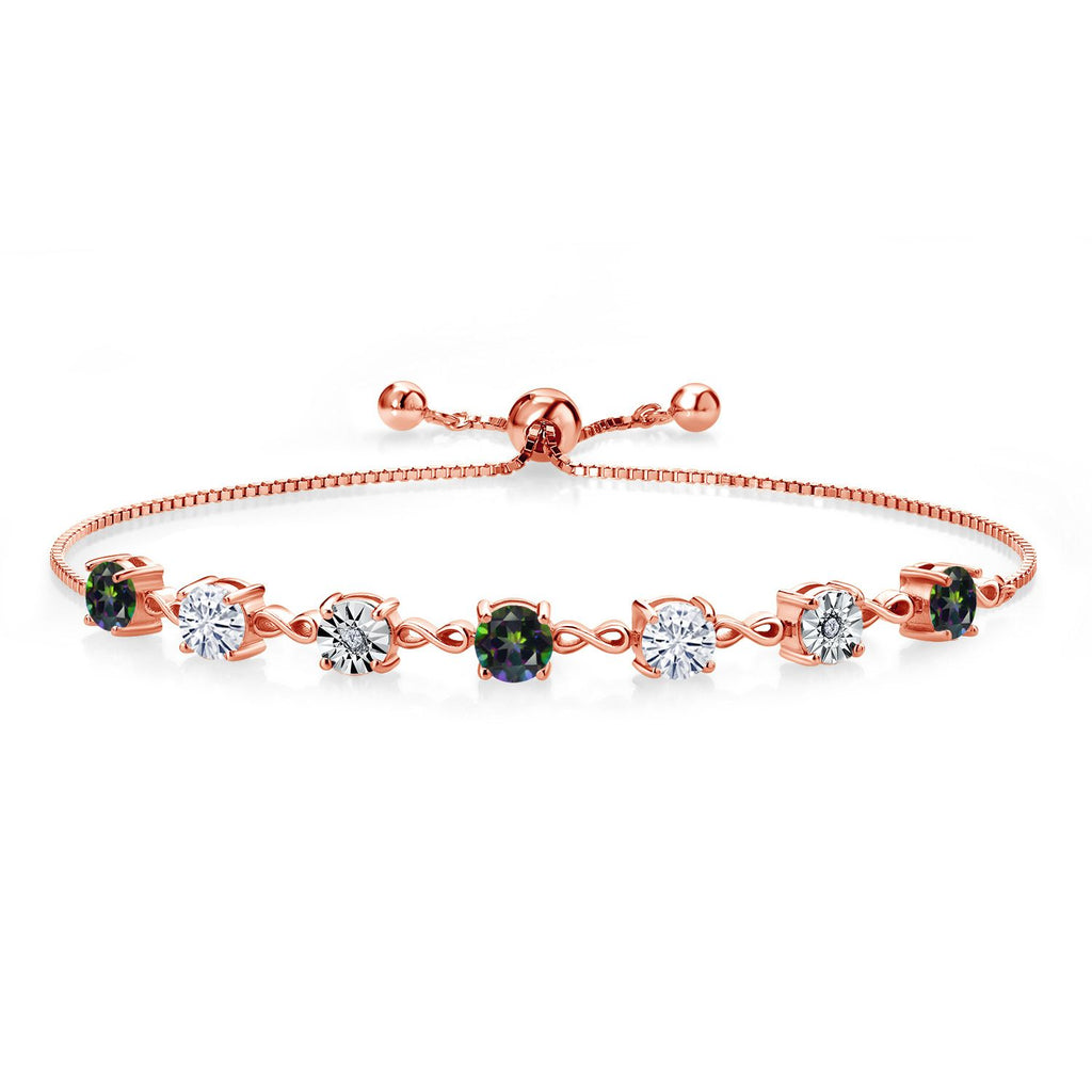 Gem Stone King Gemstone Birthstone White Moissanite and Lab Grown Diamond Accent Infinity Tennis Bracelet for Women in 925 Sterling Silver | Round 5MM and 1MM | Adjustable Bolo Up to 9 Inch | Easy-On Easy-Off