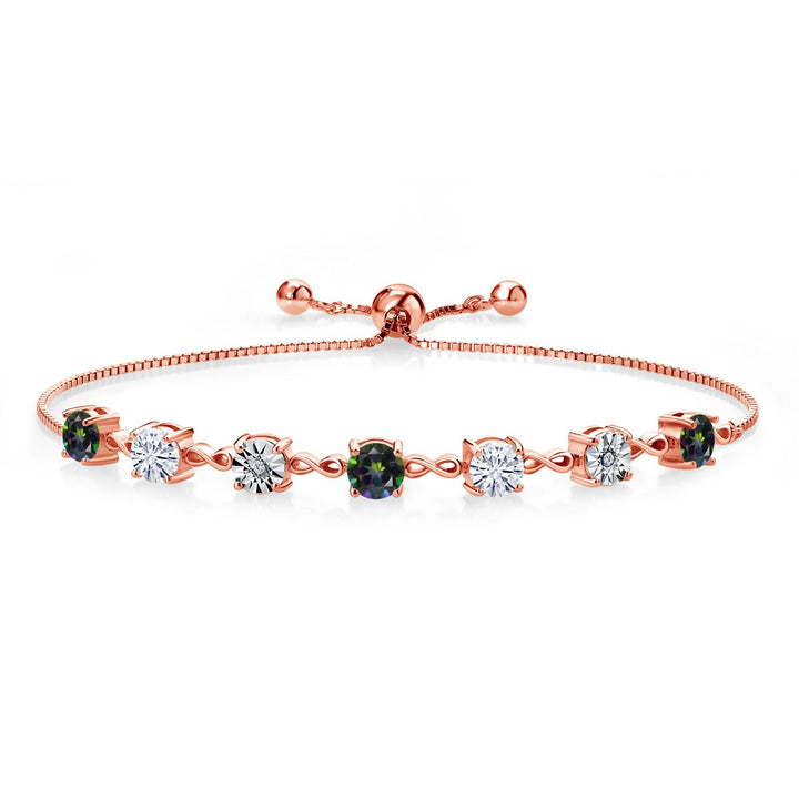 Gem Stone King Gemstone Birthstone White Moissanite and Lab Grown Diamond Accent Infinity Tennis Bracelet for Women in 925 Sterling Silver | Round 5MM and 1MM | Adjustable Bolo Up to 9 Inch | Easy-On Easy-Off