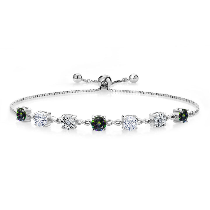 Gem Stone King Gemstone Birthstone White Moissanite and Lab Grown Diamond Accent Infinity Tennis Bracelet for Women in 925 Sterling Silver | Round 5MM and 1MM | Adjustable Bolo Up to 9 Inch | Easy-On Easy-Off
