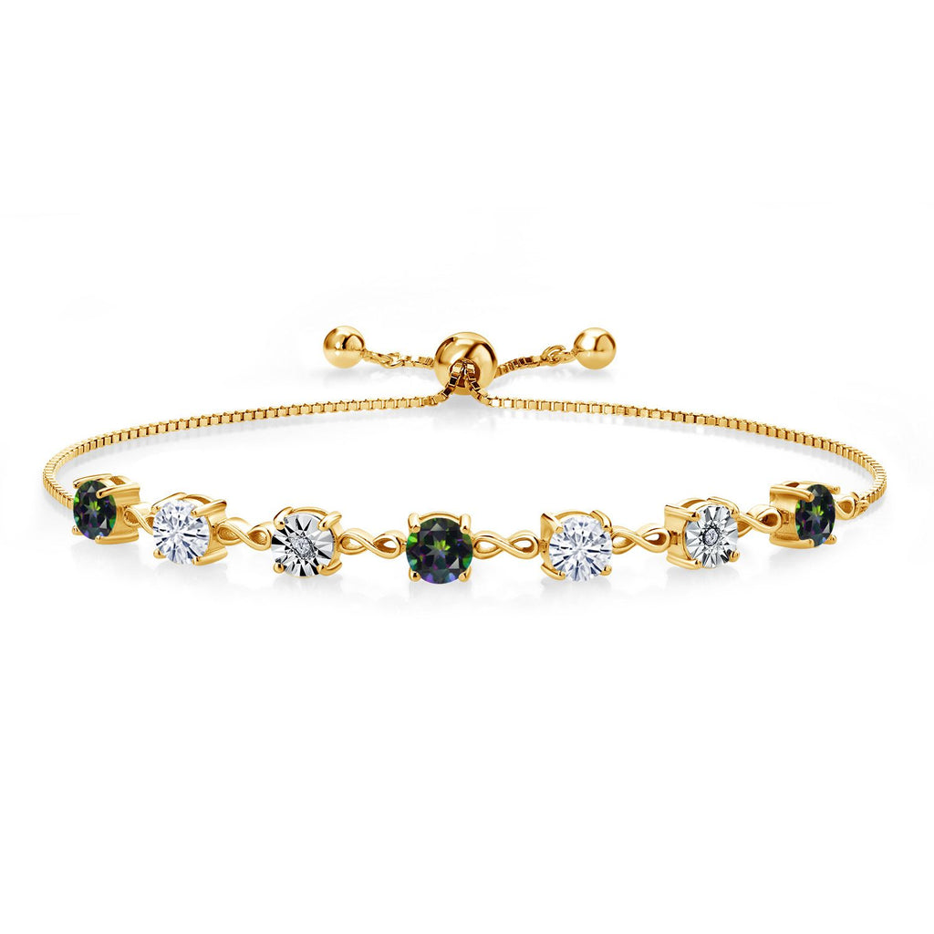 Gem Stone King Gemstone Birthstone White Moissanite and Lab Grown Diamond Accent Infinity Tennis Bracelet for Women in 925 Sterling Silver | Round 5MM and 1MM | Adjustable Bolo Up to 9 Inch | Easy-On Easy-Off